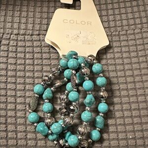 Turquoise and Silver Beaded Bracelet Set